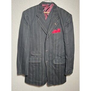 Falcon Men's 2 Piece Jacket And Vest Black And Red Size 38R Styled In Italy